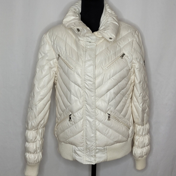 Guess Los Angeles Womens Pearl White Stand Collar Puffer Coat Jacket - Size L - Picture 1 of 15